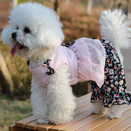Small Fresh Floral Pet Four-Legged Jumpsuit Teddy Little Dog Princess Dress Spring/Summer Thin Clothes Pet Bibi Bear Marzis
