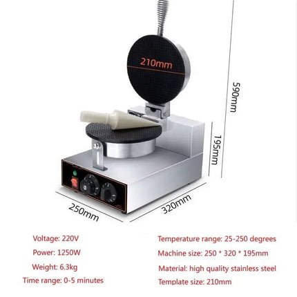 220V Single Head Ice Cream Cone Making Machine Stainless Steel Delicious Crispy Egg Roll Making Machine