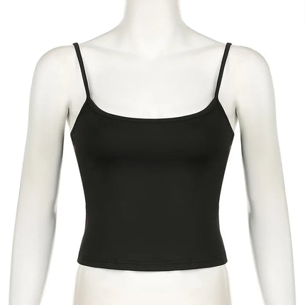 Sexy Spaghetti Strap Tank Tops Fashion Women White Solid Basic Sleeveless Y2K All-Match Crop Top Casual Streetwear Harajuku Tees