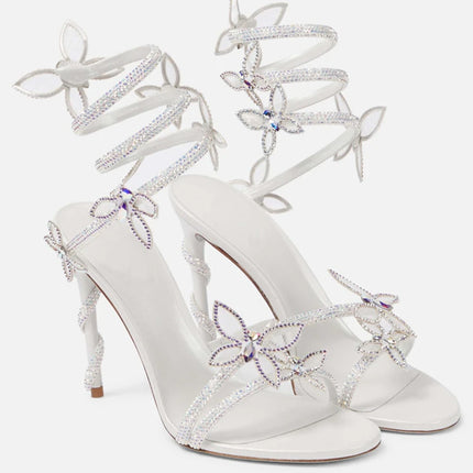 Luxury Crystal Embellished Butterfly Detail Women Sandals Sexy Coiled Strap High heels Gladiator Sandals Summer Party prom Shoes