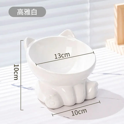 Cute Ceramic Cat Bowl with High Feet Dog Drinking Water Bowl Pet Supplies Cervical Spine Protection Diagonal Design Accessories