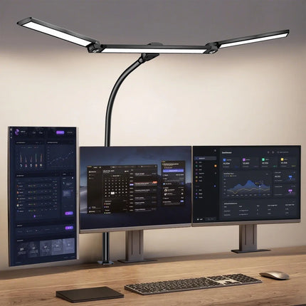 2-Headed LED Desk Lamp for Office Home Eye-Caring Architect Lamp with Clamp USB 3 Color Flexible Adjustable Lighting Table Lamp