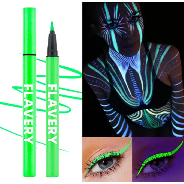 8-color fluorescent UV eyeliner, waterproof and sweat-proof face paint pen, Halloween matte glowing neon liquid eyeliner