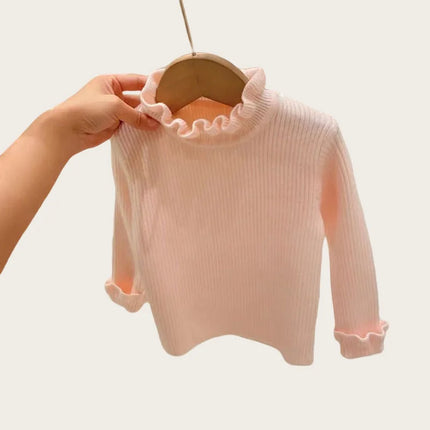 Children's Sweaters Base Tops 1-6Y 2024 Autumn Solid High Elastic Girl's Knit Pullover Kid's Turtleneck Flare Sweater for Girls