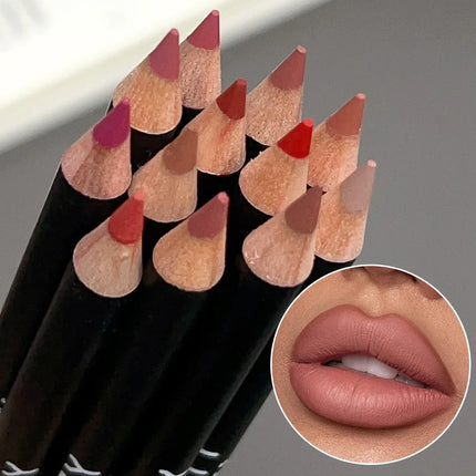 12Pcs/set Matte Lip Liner Pen Colorful Lasting Lip Liner Contour Tint Lipstick Tattoo Non-stick Cup Moisturizing Makeup Cosmetic
