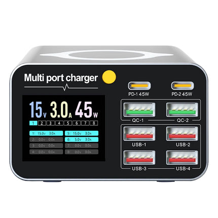 80W/120W 8 Ports Charger station Digital Display USB Type C With Wireless Charger PD QC3.0 Quick Charger For Laptop Tablet Phone
