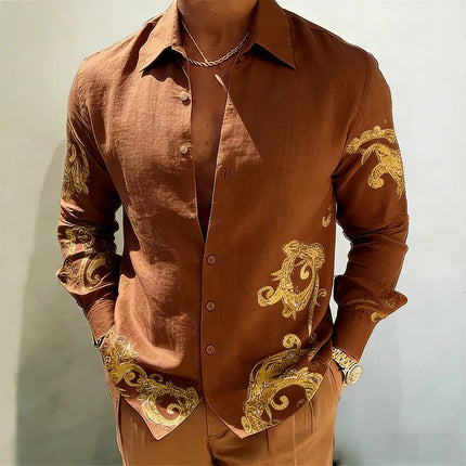 2026 Men's Linen HD 3D Printed Shirt Casual Long Sleeve Button Designer Shirt Hawaiian Outdoor Wedding Party Clothes for Men