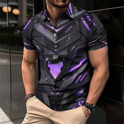 Mecha 3D Printed Short Sleeve Polo Shirts For Men Clothes Cool Tech Style Short Sleeve Fashion Techwear Sports Muscle POLO Shirt