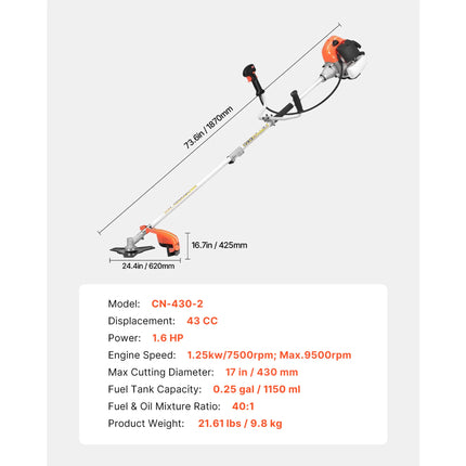 SucceBuy Cordless String Trimmer 26/43/52 cc 2-Stroke Gas Powered Lawn Edger with Shoulder Strap 3T Blade for Grass Cleaning