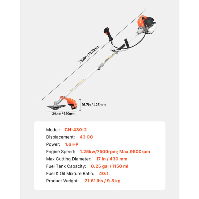 SucceBuy Cordless String Trimmer 26/43/52 cc 2-Stroke Gas Powered Lawn Edger with Shoulder Strap 3T Blade for Grass Cleaning