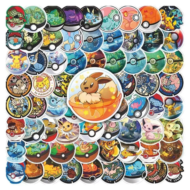 68pcs/set Kawaii Anime Pokemon Stickers Pikachu Decals DIY for Laptop Luggage Skateboard Phone Cartoon Kid Toy Gift Stickers