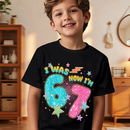 67 Meme T-Shirt for Kids 6-7 Years Old Birthday Party Gifts Summer Short Sleeve Tees Crew Neck Graphic Y2k Children's Clothing
