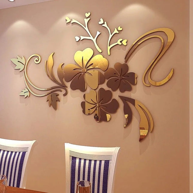 Acrylic Flower Mirror 3D Decorative Wall Stickers, Art Muralist for Bedroom TV Background Decoration