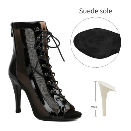 Women's Latin Salsa Dance Jazz Dance Shoes Girls Ballroom Dance Club Short Boots Ladies Lace-Up Fashion Fine Sand Dance Boots
