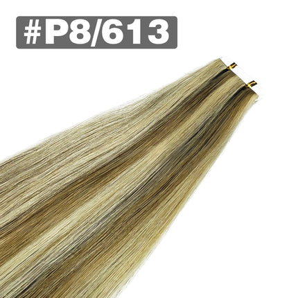 Tape in Hair Extensions Brazilian Hair 100% Remy Human Hair Extensions 20 Pcs for Women Skin Weft Adhesive Glue On For Salon