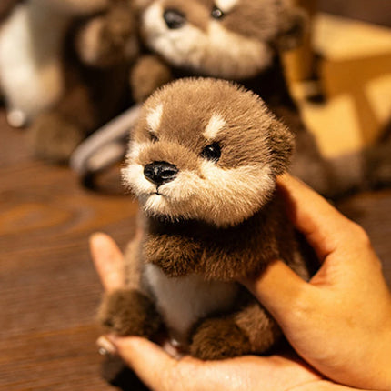 Cute Otter Plush Keychain Realistic Stuffed Cartoon Otter Animal Pendant Kawaii Doll Soft Plushies Key Ring for Bag Gift