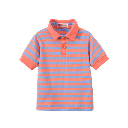 New short sleeved striped polo shirt for girls in summer, fashionable children's clothing for ages 1-9