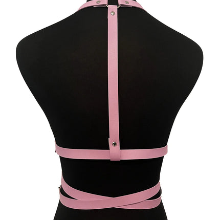 Pink Sexy Faux PU Leather Lingerie Suspender Harness Women Goth Adjustable Bondage Body Harness BDSM Fetish Clothing Accessorie
