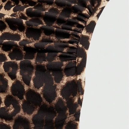 Leopard Printed V-neck Backless Halter Crop Top for Women Summer Sexy Y2K Sleeveless Ruched Top Streetwear