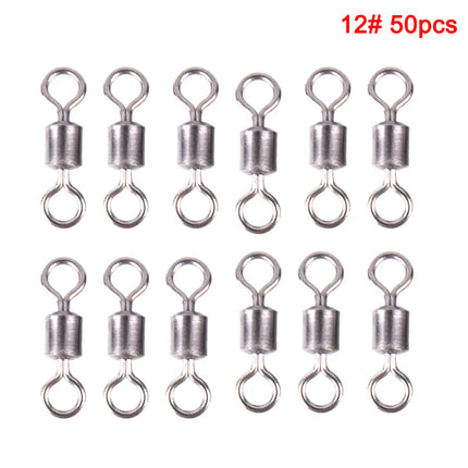 50PCS Fishing Bearing Rolling Swivel Solid Ring Lures Connector 11 Size