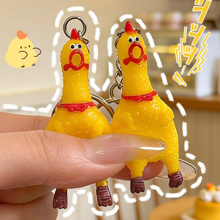 Yellow Shrilling Chicken Keychains Creative Mini Rubber Squeeze Screaming Chicken Key Chains Funny Bag Pendant Decor Keyrings