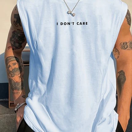 100% Pure Cotton Summer Men's Fashionable Casual Loose I DON'T CARE Letter Pattern Printed Fitness Sports Sleeveless Vest