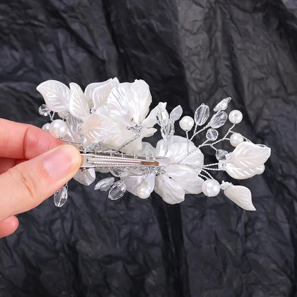 Crystal Pearl Flower Hairpin Wedding Guest Headdresses White Shell Flower Hair Clip Barette Hair Woman Wedding Hair Accessories