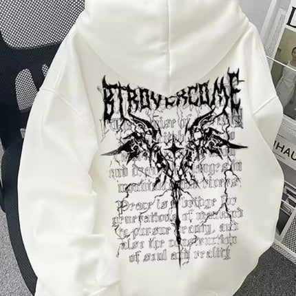 Letter Wing Print Men Women Pullover Hoodie Outdoor Street Casual Sports Loose Hip Hop Trend Autumn Winter Warm Sweatshirt Top