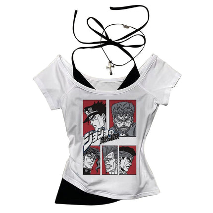 Jojo Bizarre Adventure crop top Aesthetic babydoll Streetwear shoujo girl style Fairy vintage cropped harajuku women's t-shirt