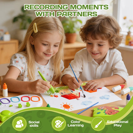 Children's Colorful Drawing Set with Stamps, Painting, Non-staining Hands, 6-color Pens | 20 Pattern Papers | Dust-free Art Toy