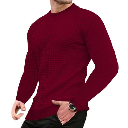 Men's coat fashion small check Waffle youth round neck jacquard check hoodie