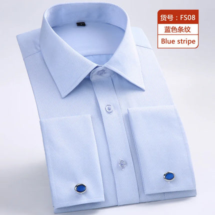 M-6XL Men's French Cuff Dress Shirt 2024 New White Long Sleeve Formal Business Buttons Male Shirts Regular Fit Cufflinks Shirt