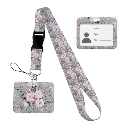 Flower design Lanyard Business Credit horizontal Card Holder Neck Strap Keychain Hang Rope ID Badge Holder Lariat Lasso