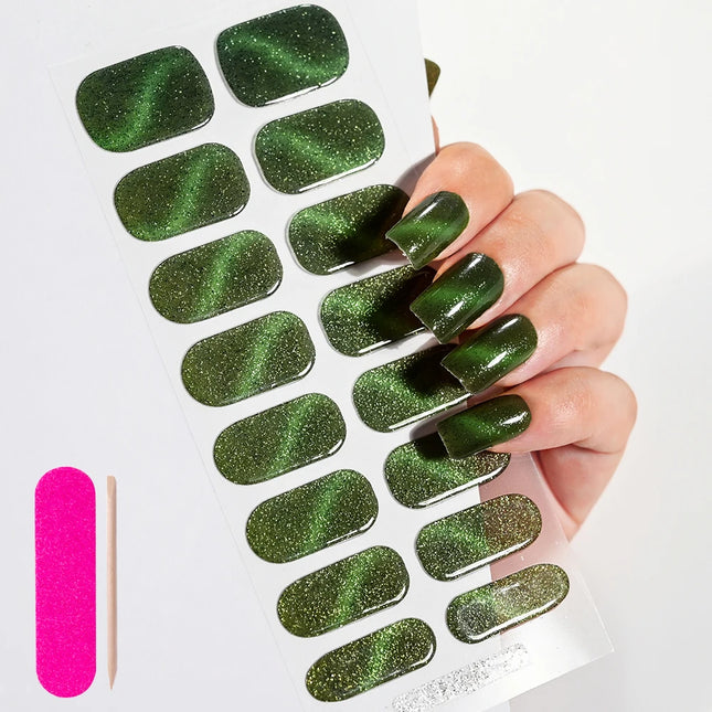 16Tips Semi-Cured Gel Nail Sticker Pure Color UV/LED Lamp Gel Nail Polish Wraps Long-Lasting Full Cover Gel Sticker Nail Decor##