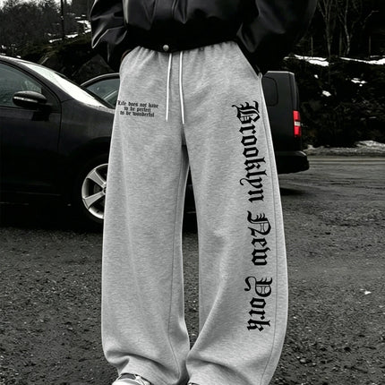 Fearless Spider Web Hand Print Gothic Wide Leg Sweatpants Men 100% Polyester Y2K Baggy Drawstring Streetwear Unisex Jogger Pants