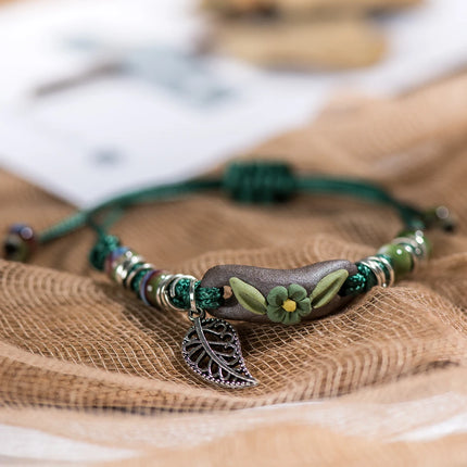 Forest Series Plant hand-kneaded Ceramic Adjustable DIY Bracelet For Women Gift Jewelry Wholesale #CZ501