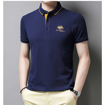 Summer New Men's Embroidered Polo Collar 100% Cotton Short-Sleeved Polo Shirt Fashion Solid Color Casual Top T-shirt M-4XL