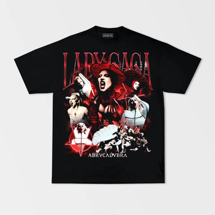 Street Hip Hop American Rapper Singer Lady Gaga Print T-shirt Oversized Y2k Women Men Casual Cotton Harajuku Female Short Sleeve