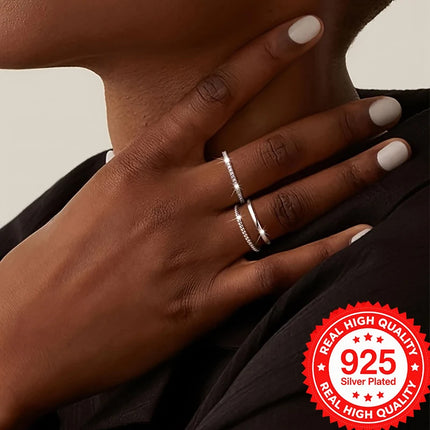925 Silver Plated Stackable Rings Set Sparkling CZ High-Quality Elegant Finger Jewelry for Women Perfect for Daily Wear