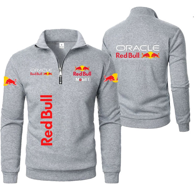 RedBull Logo Autumn-Winter Fashionable High-Neck Half-zip LongSleeved SolidColor Sport Shirt Thickened Men's Clothing Casual Top