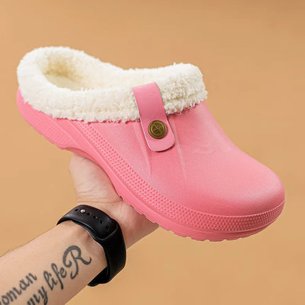 KANCOOL Fur Lined Clogs Shoes For Women Men Winter Indoor Outdoor Waterproof Plush Slippers Cozy Warm House Slippers Garden Shoe