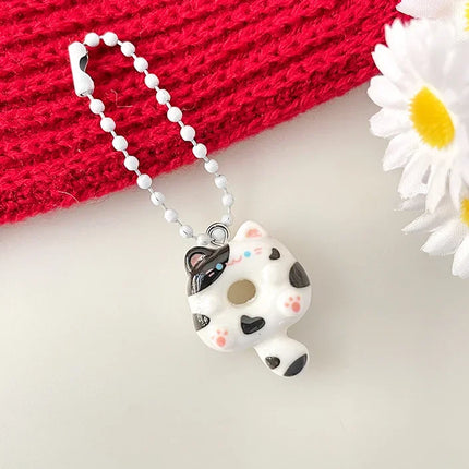 Cartoon Cute Donut Cat Pendant Keychain Phone Lanyard Charm Strap Bag Charm Animal Pendant for Student Backpack Bag Charm Gift