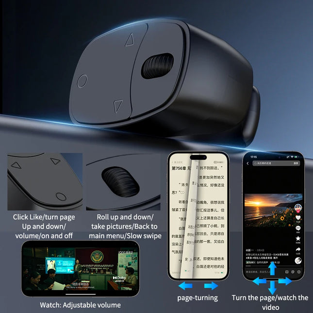 Hellodigi JX-12 Roller Fingertip Ring Remote Control Wireless Bluetooth Mobile Selfie Mice Video Automatic Page Turner Browsing