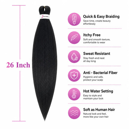 EZ Pre-Stretched Braiding Hair Flame Retardant Synthetic Hair for Women Easy Braids Hair Extensions for Box Braids Twist Crochet