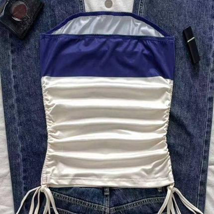 Women's Casual Retro Drawstring Front Cut Vest, suitable for Y2K and Guitar Prints in Spring and Summer
