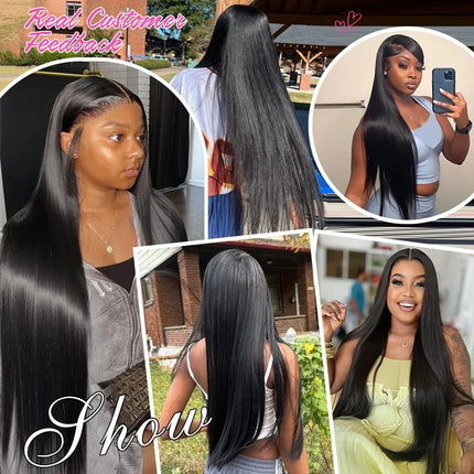 13x6 Lace Front Wigs Human Hair Pre Plucked Straight Human Hair Wig 200% Density HD Lace Frontal Wigs for Women Natural Black