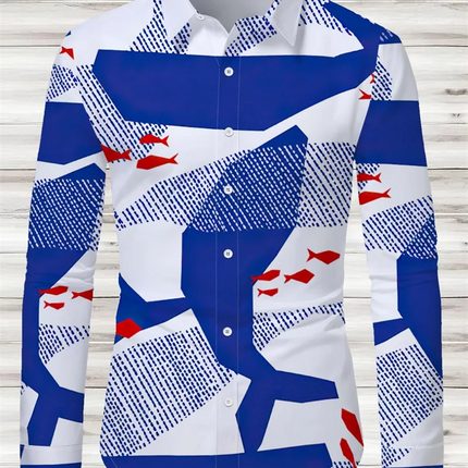 New black satin ethnic style geometric border men's long sleeved shirt retro business casual shirt clothing