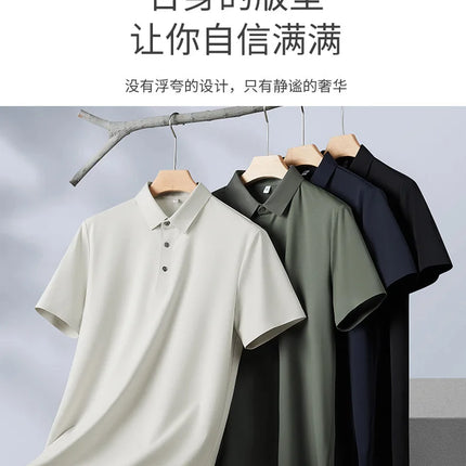Men's 175G Silk Blended Polo Shirt Cool Feeling Short Sleeve Breathable Moisture Wicking Summer Seamless Golf Top Tees in Gray