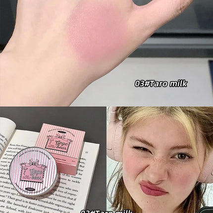 Gege Bear 3 Colors Matte Cream-Textured Cushion Blush with Puff,  Powder-free, Smooth Application, Create  Flawless Daily Makeup