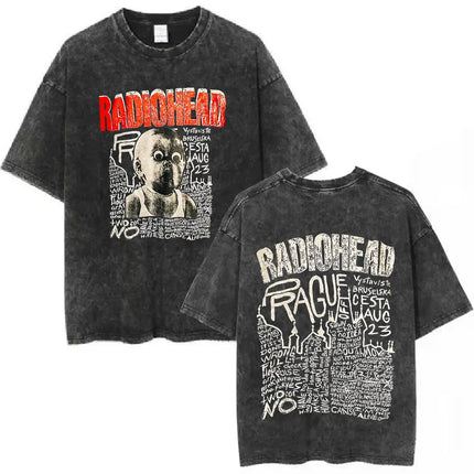 Radiohead Rock Band Washed Cotton T-Shirt Men Women Hip Hop Music Tee Fashion Short Sleeve T-shirt Summer Oversized T-shirts Tops